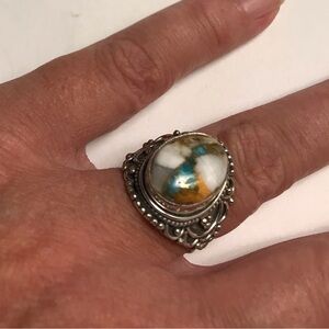 Oyster Copper Turquoise 925 Sterling Silver Ring